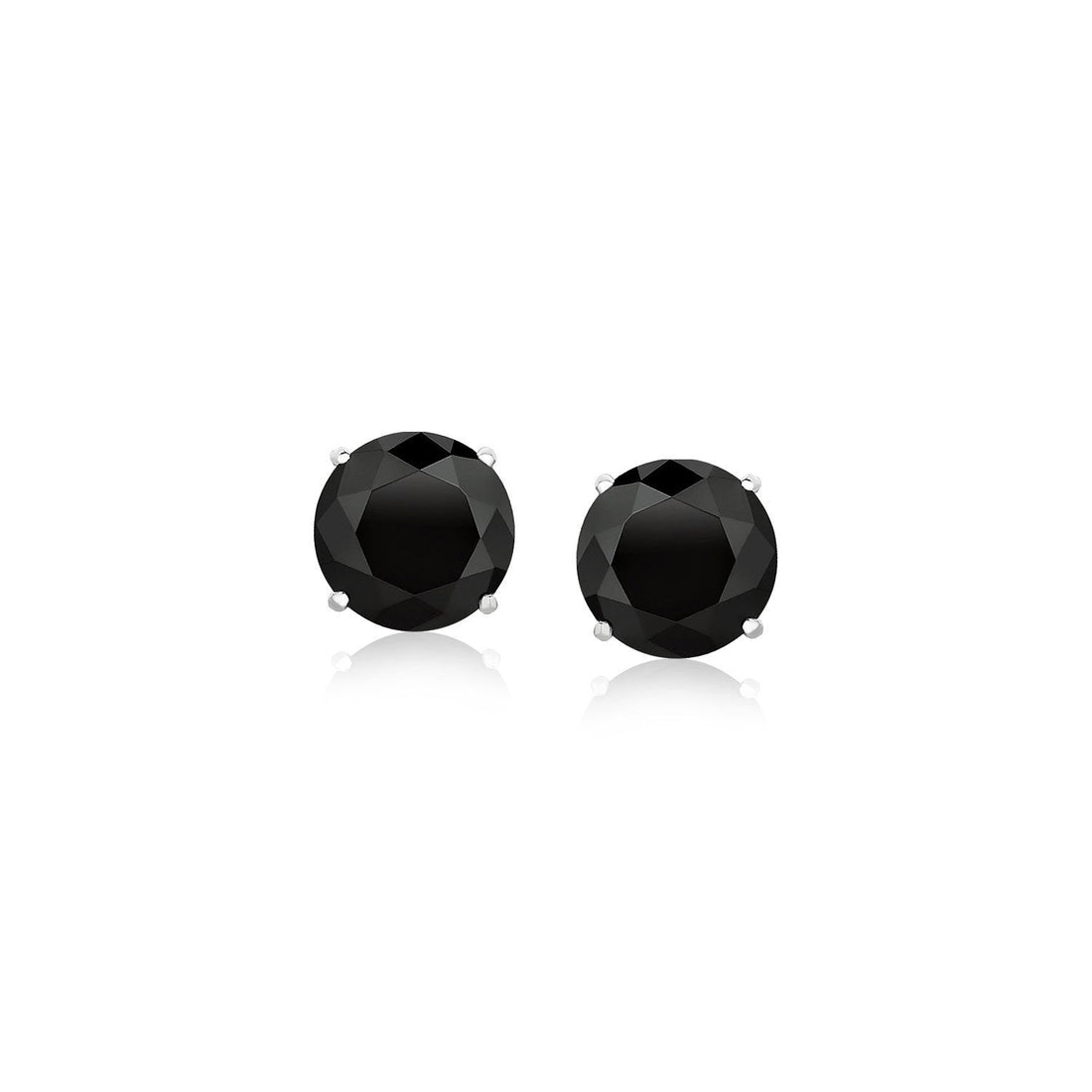14k White Gold Stud Earrings with Black Faceted Cubic Zirconia(6mm) by Bids.com