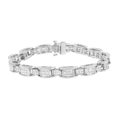 14K White Gold 5.0 Cttw Princess Cut Diamond Invisible Set Alternating Size D Shaped Links Tennis Bracelet (H-I Color, SI2-I1 Clarity) - 7â€ by Bids.com