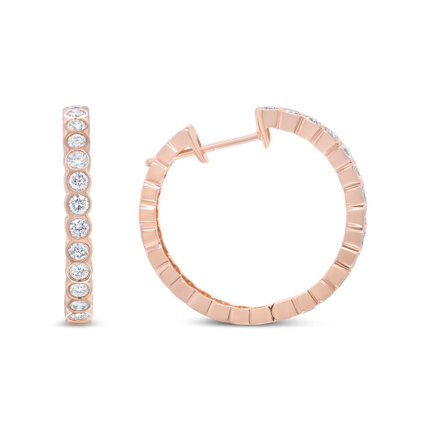 18K Rose Gold 1 Cttw Round Bezel-Set Diamond Hoop Earrings (F-G Color, VS1-VS2 Clarity) by Bids.com