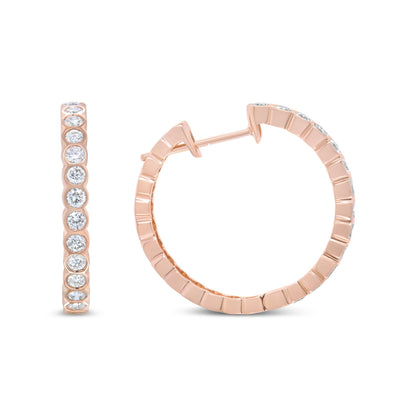 18K Rose Gold 1 Cttw Round Bezel-Set Diamond Hoop Earrings (F-G Color, VS1-VS2 Clarity) by Bids.com