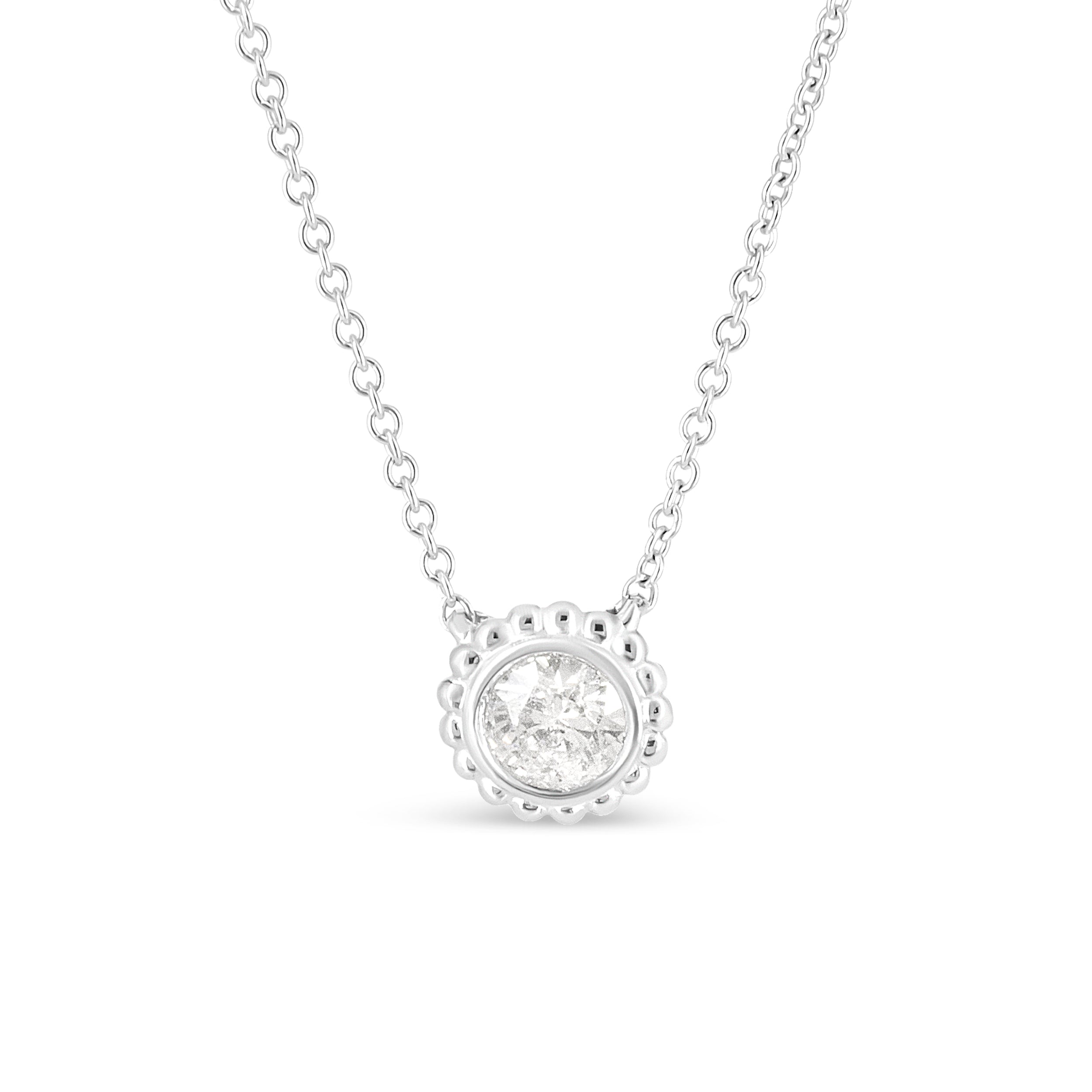 10K White Gold 1/2 Cttw Bezel Set Round Diamond Sunflower Finish 18" Pendant Necklace (I-J Color, I1-I2 Clarity) by Bids.com