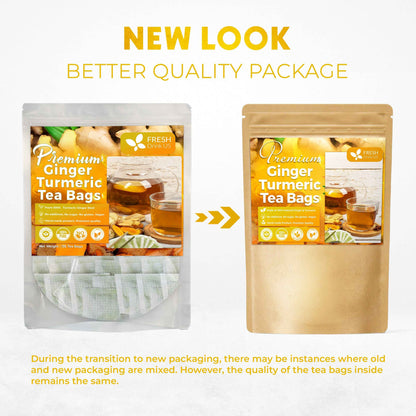 Premium Ginger Turmeric Tea Bags, Hand-made Blend of Ginger and Turmeric Herbal Tea, Eco-conscious Tea Bags. No Sugar, No Caffeine, No Gluten, Vegan.