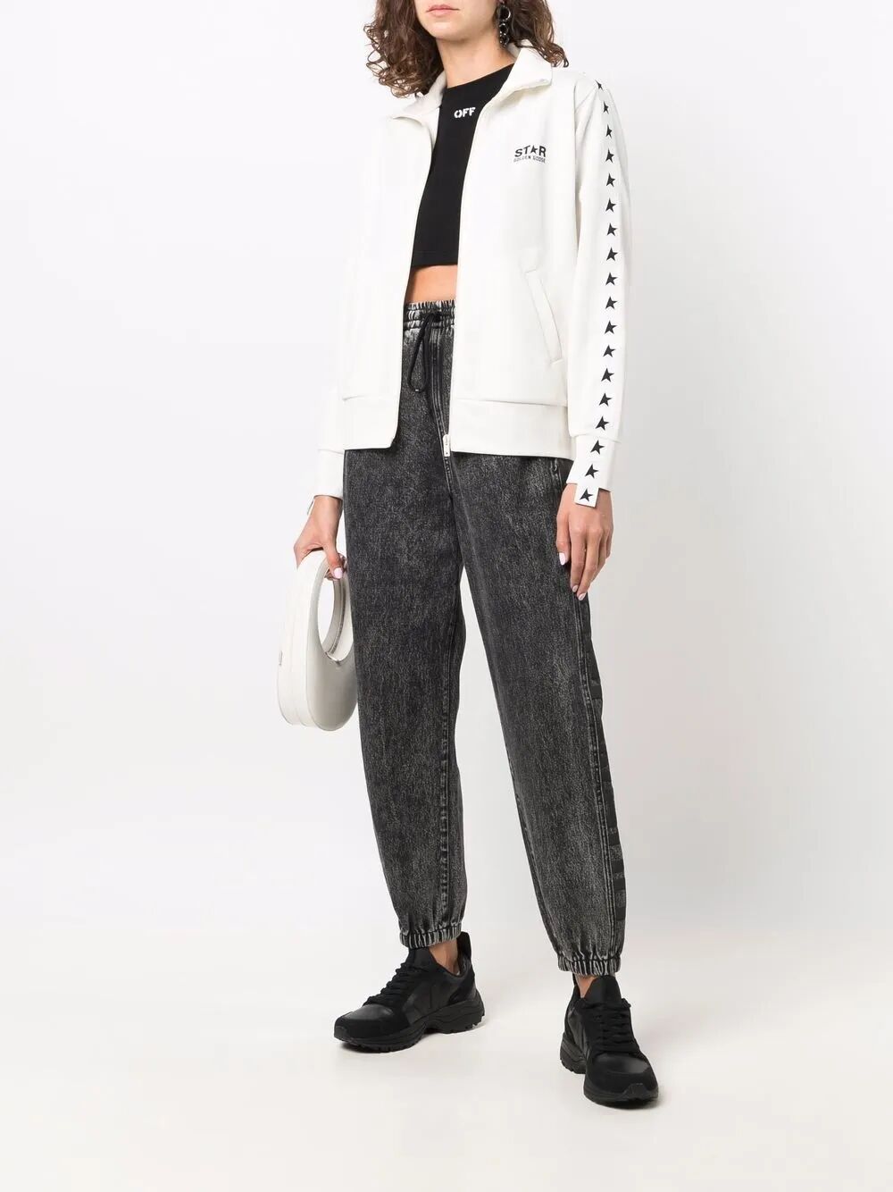 Golden Goose Women Zipped Sweatshirt With Grosgrain Strip And Stars by Luosophy