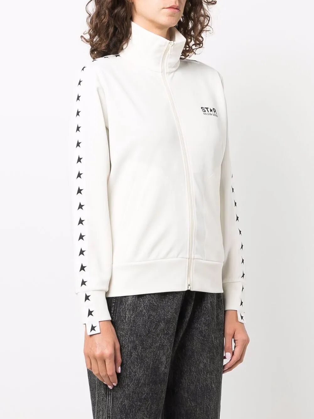 Golden Goose Women Zipped Sweatshirt With Grosgrain Strip And Stars by Luosophy