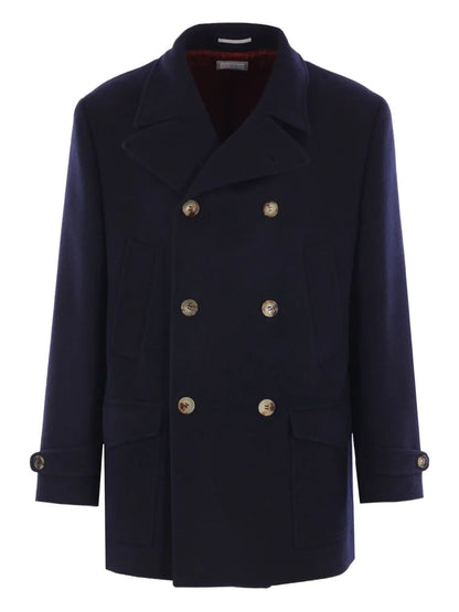 Brunello Cucinelli Men Double-Breasted Wool Coat by Luosophy