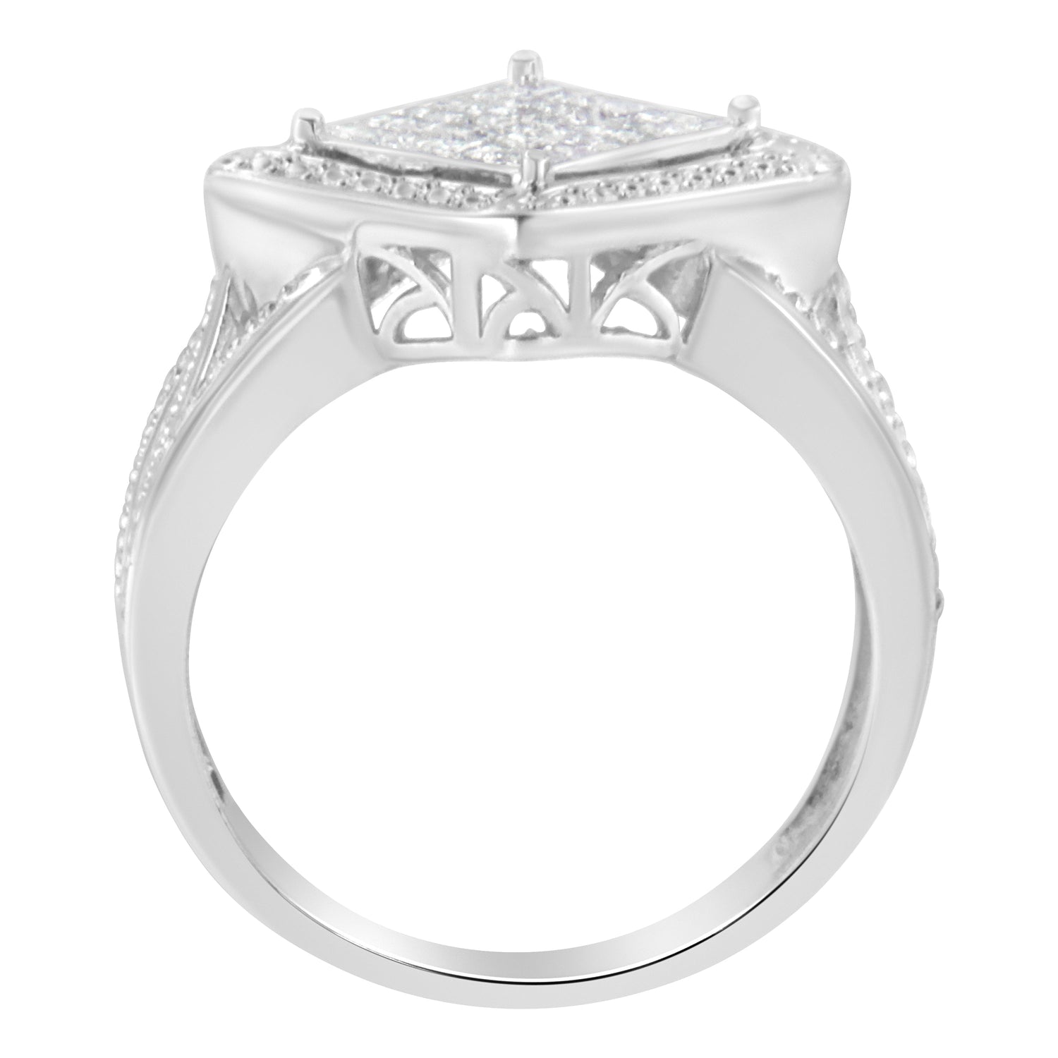 .925 Sterling Silver 2/5 Cttw Princess Cut Diamond Square On Point Cluster Composite Cocktail Ring (H-I Color, SI1-SI2 Clarity) - Size 6 by Bids.com