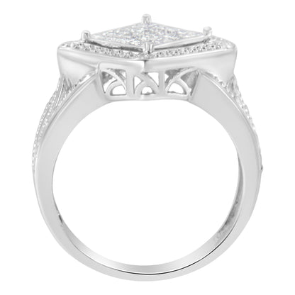 .925 Sterling Silver 2/5 Cttw Princess Cut Diamond Square On Point Cluster Composite Cocktail Ring (H-I Color, SI1-SI2 Clarity) - Size 6 by Bids.com