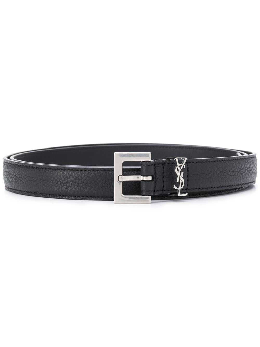 Saint Laurent Men Grained Leather Cassandre Thin Belt With Square Buckle by Luosophy