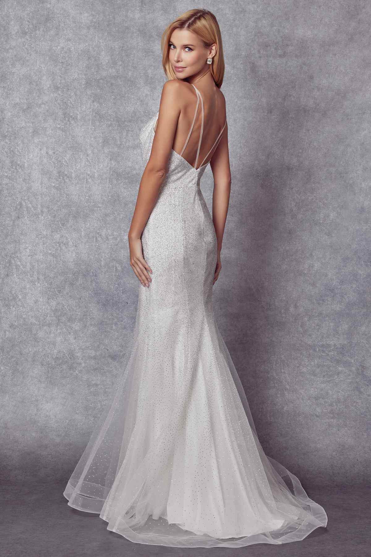 Juliet 271 Glitter Mesh Fitted Evening Gown by DiscountDressShop