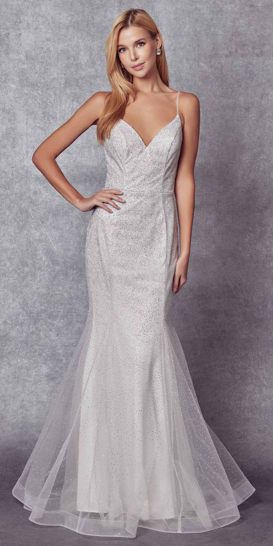 Juliet 271 Glitter Mesh Fitted Evening Gown by DiscountDressShop