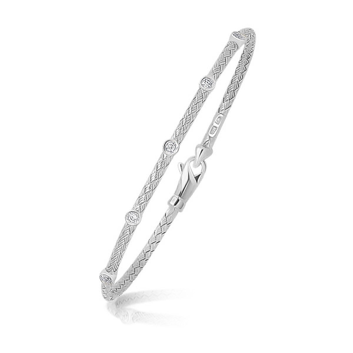 14k White Gold Diamond Accent Station Basket Weave Bracelet by Bids.com