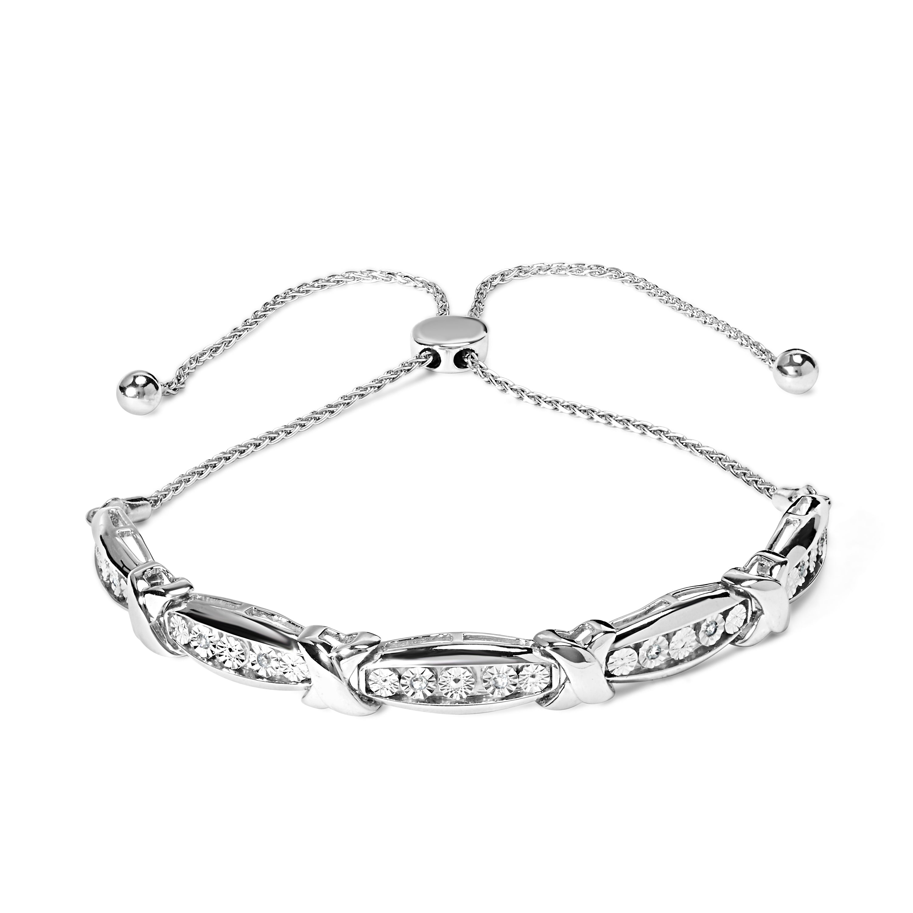 .925 Sterling Silver 1/10 Cttw Diamond X Link Bolo Bracelet (I-J Color, I2-I3 Clarity)  DestGlow