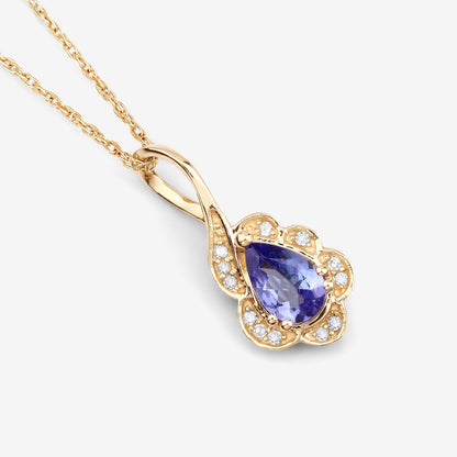 0.40 Carat Genuine Tanzanite and White Diamond 14K Yellow Gold Pendant by Bids.com