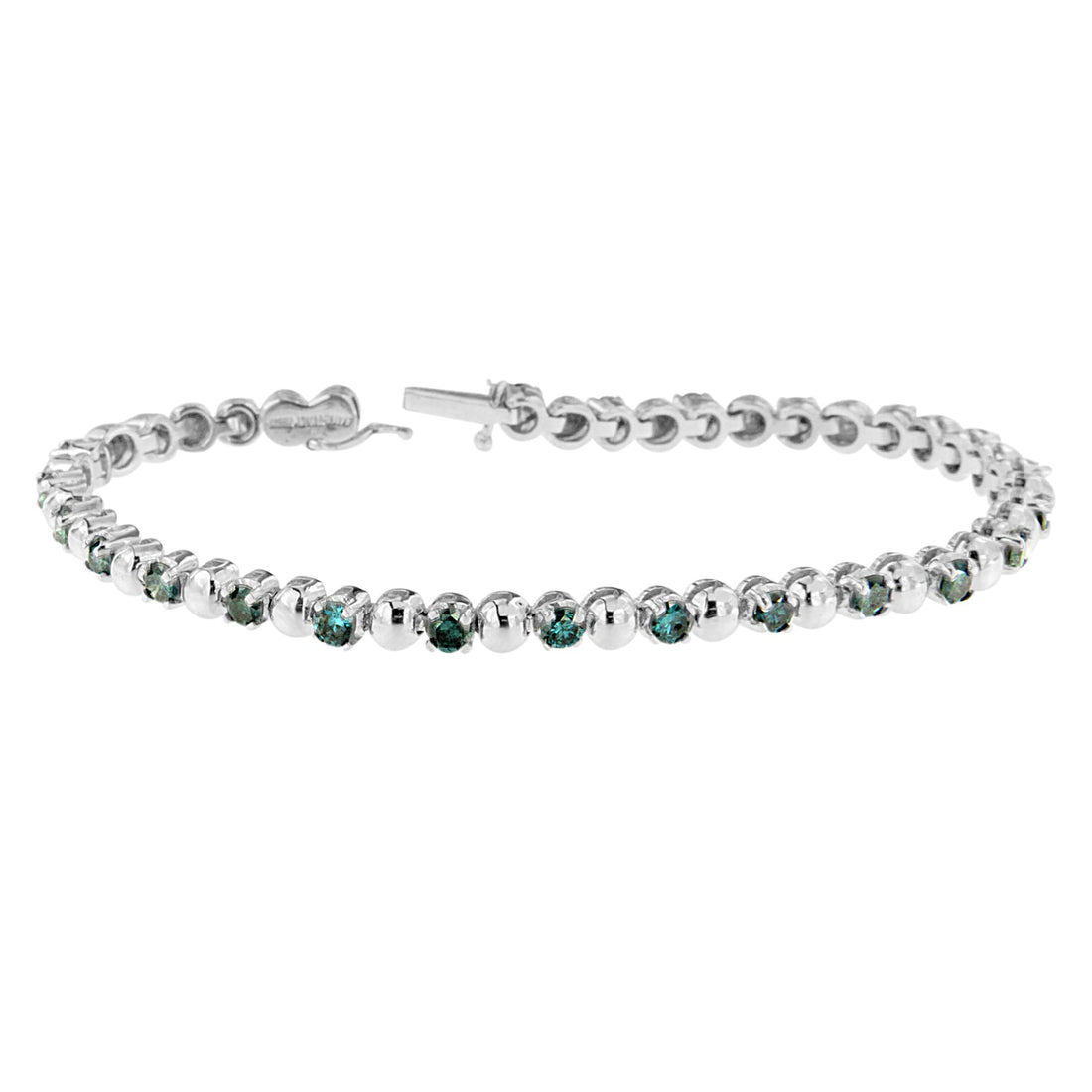 14K White Gold Round-Cut Blue Diamonds Bracelet (3.00 cttw, Blue Color, Clarity) by Bids.com