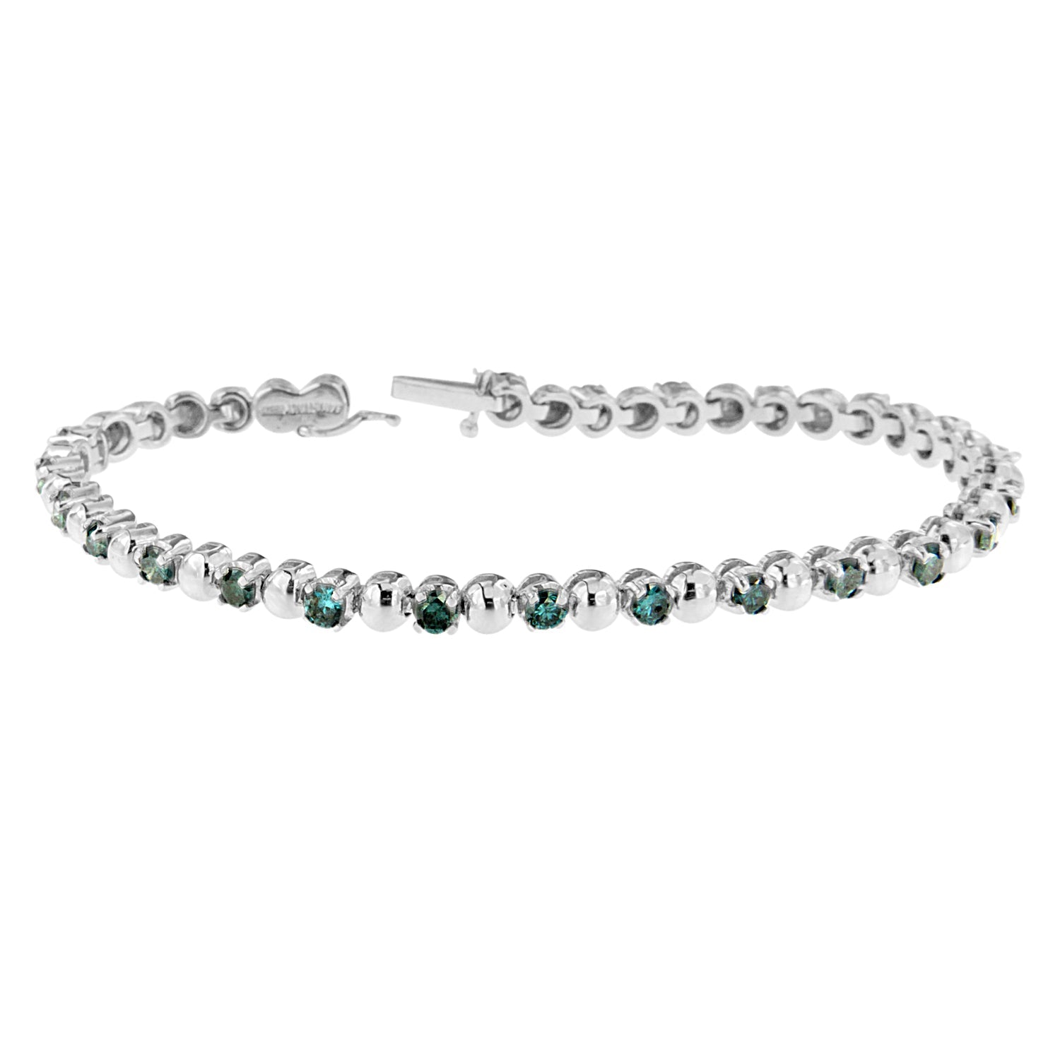 14K White Gold Round-Cut Blue Diamonds Bracelet (3.00 cttw, Blue Color, Clarity) by Bids.com