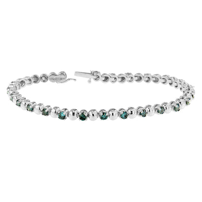 14K White Gold Round-Cut Blue Diamonds Bracelet (3.00 cttw, Blue Color, Clarity) by Bids.com