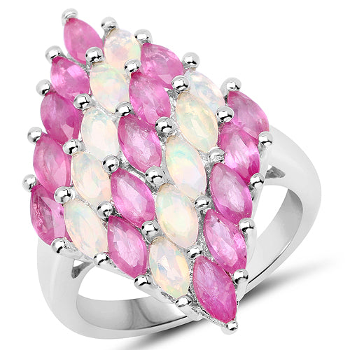 2.95 Carat Genuine Ethiopian Opal and Ruby .925 Sterling Silver Ring by Bids.com