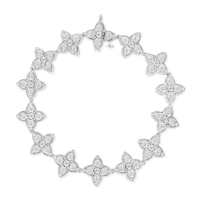 .925 Sterling Silver 1.0 cttw Miracle-Set Diamond 4 Leaf Clover Link Bracelet (I-J Clarity, I3 Color) - Size 7.25"  DestGlow