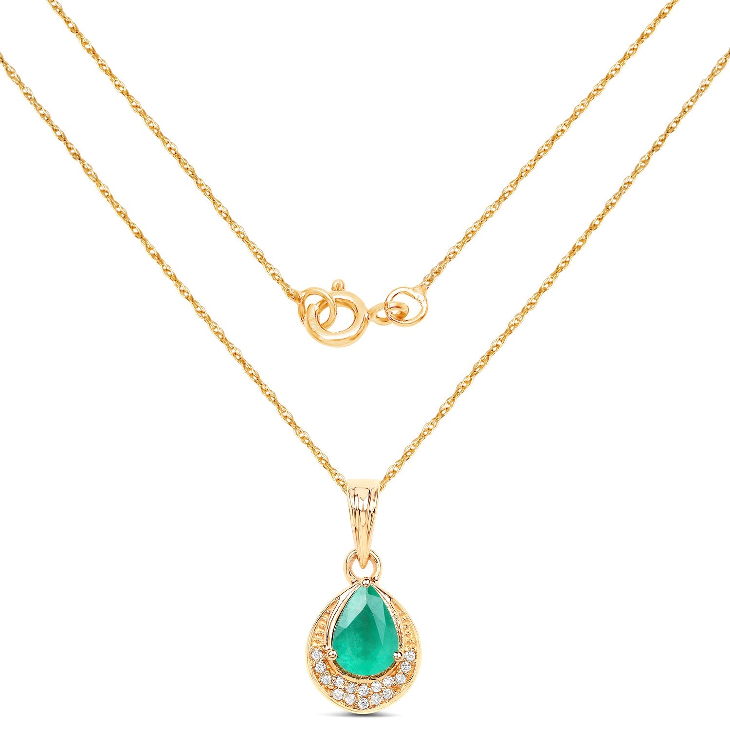 0.89 Carat Genuine Zambian Emerald and White Diamond 14K Yellow Gold Pendant by Bids.com