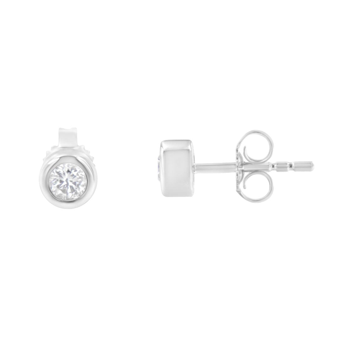 10K White Gold 1/4 Cttw Round Brilliant-Cut Near Colorless Diamond Bezel-Set Stud Earrings (H-I Color, I1-I2 Clarity) by Bids.com
