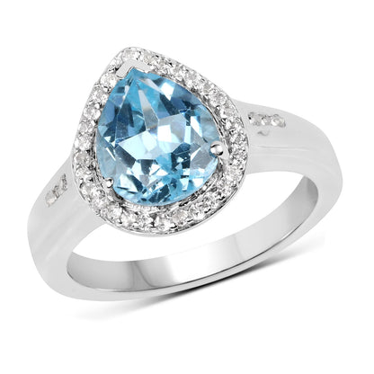 2.42 Carat Genuine Blue Topaz and White Topaz .925 Sterling Silver Ring  DestGlow