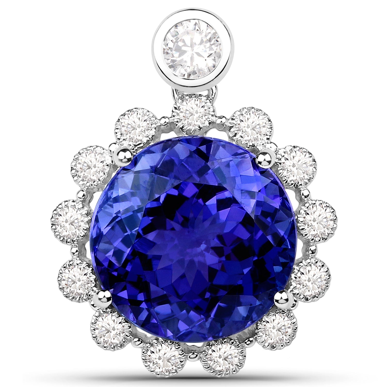 14.36 Carat Genuine Tanzanite and White Diamond 18K White Gold Pendant by Bids.com