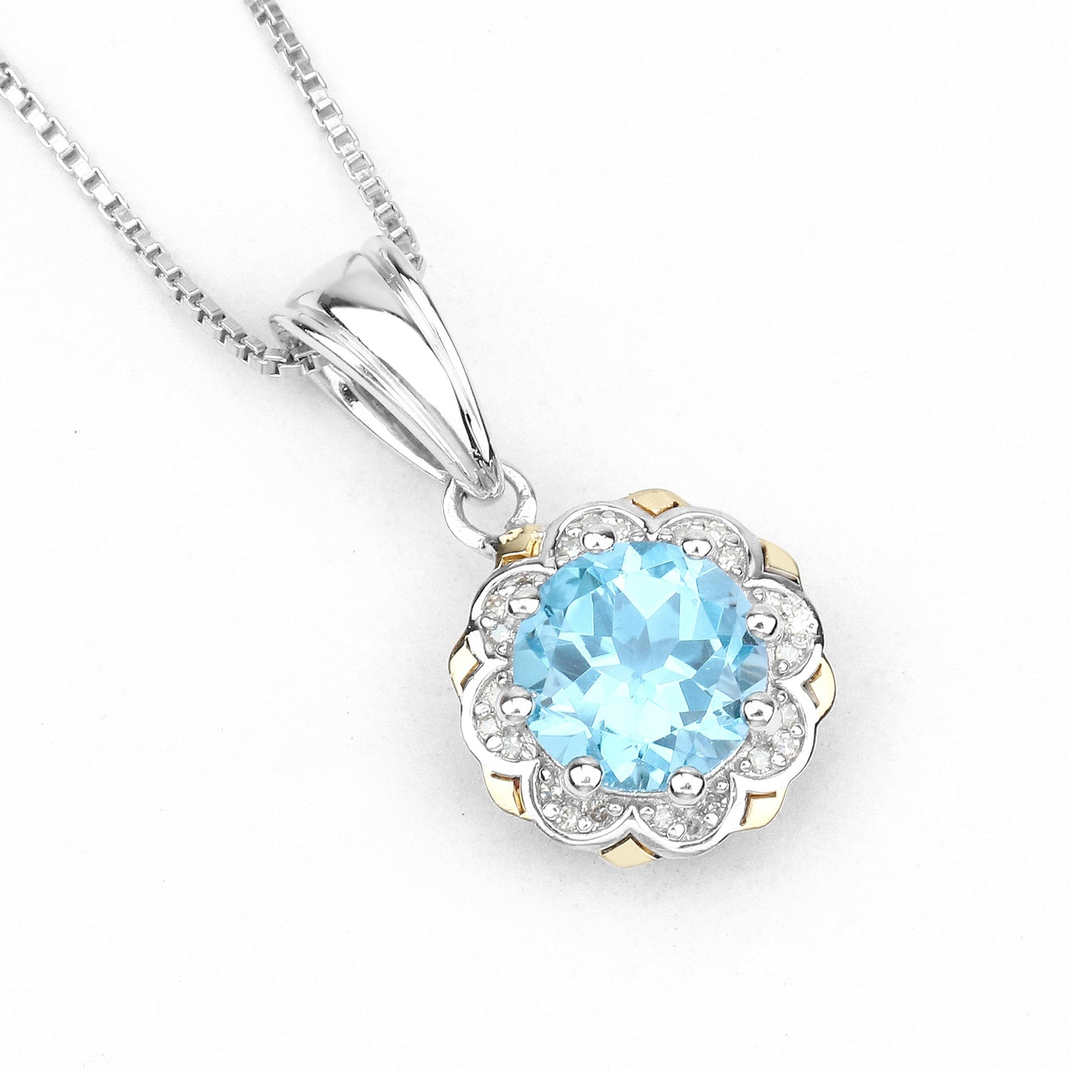 2.32 Carat Genuine Swiss Blue Topaz and White Diamond 14K Yellow Gold with .925 Sterling Silver Pendant by Bids.com