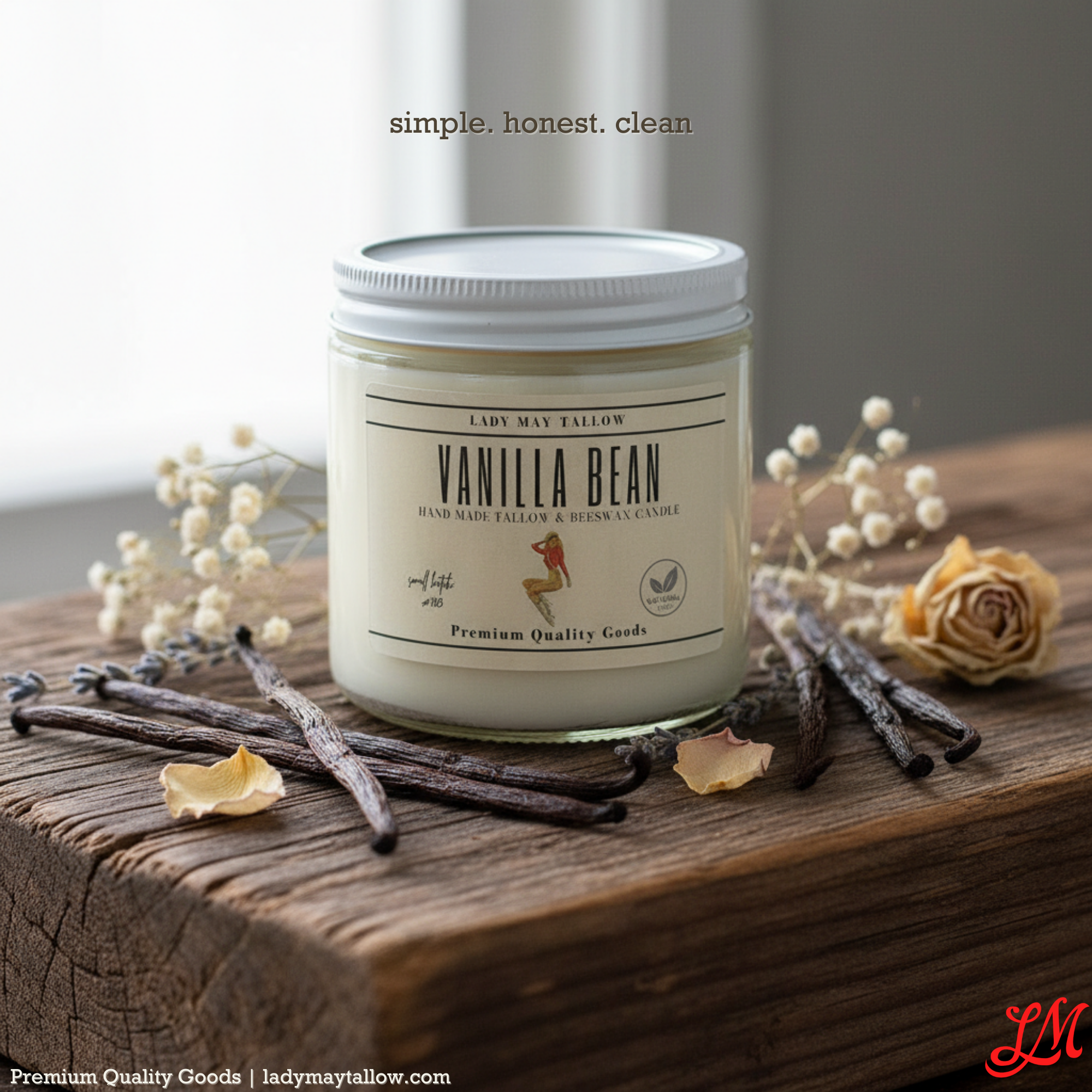 Lady May Tallow "Classic" Tallow &amp; Beeswax Candle 16oz | 7 Natural Scents | Non-Toxic Clean Burning by Lady May Tallow