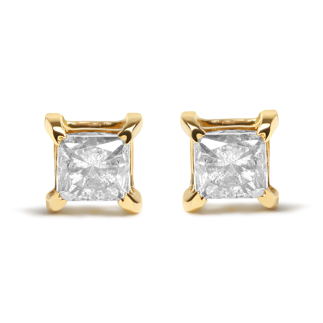 14K Yellow Gold 5/8 Cttw Princess Natural Brown Color Diamond 4-Prong Stud Earrings (Brown Color, VS2-SI1 Clarity) by Bids.com