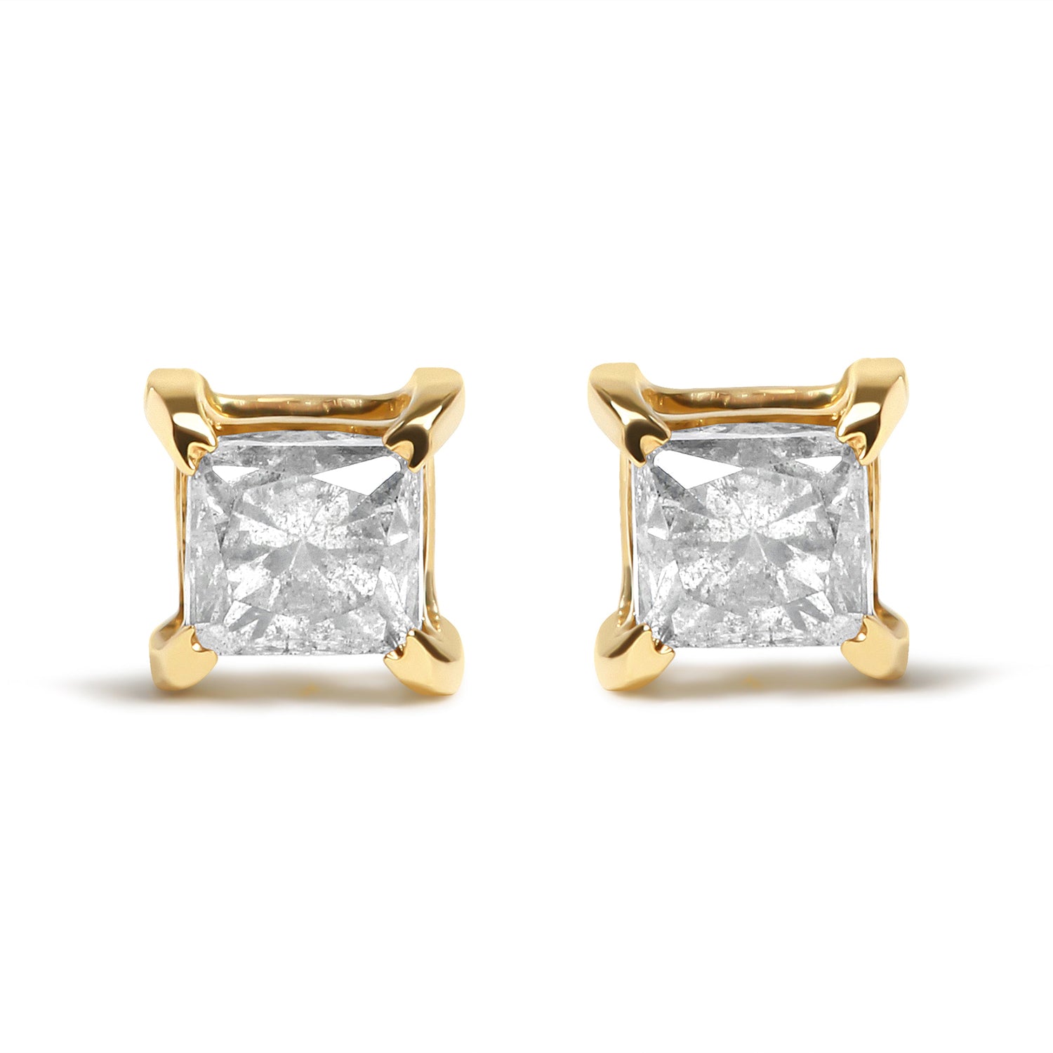 14K Yellow Gold 5/8 Cttw Princess Natural Brown Color Diamond 4-Prong Stud Earrings (Brown Color, VS2-SI1 Clarity) by Bids.com