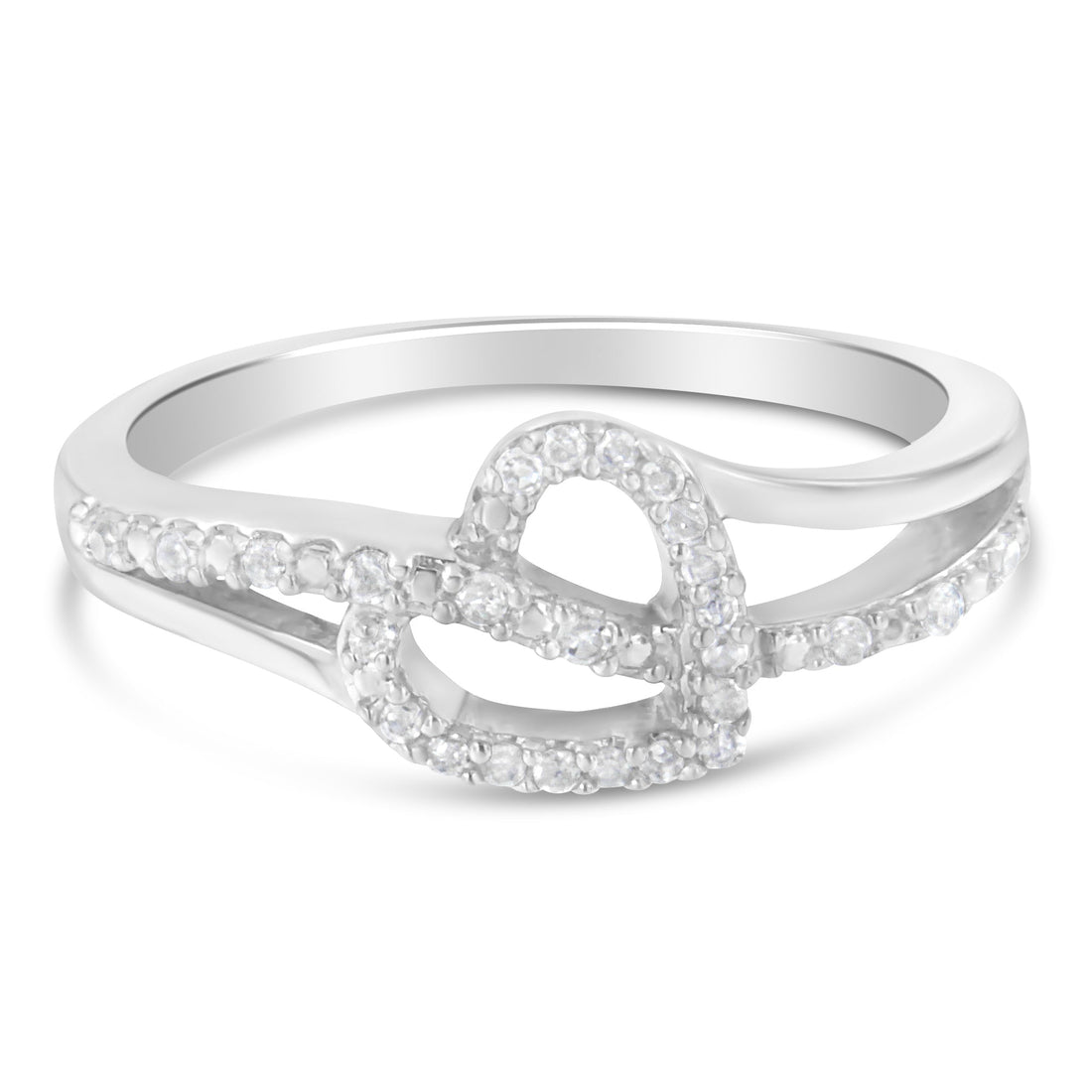 .925 Sterling Silver 1/8 Cttw Diamond Open Heart Leaf Curvy Bypass Accent Fashion or Promise Ring (I-J Color, I2-I3 Clarity) - Size 6 by Bids.com