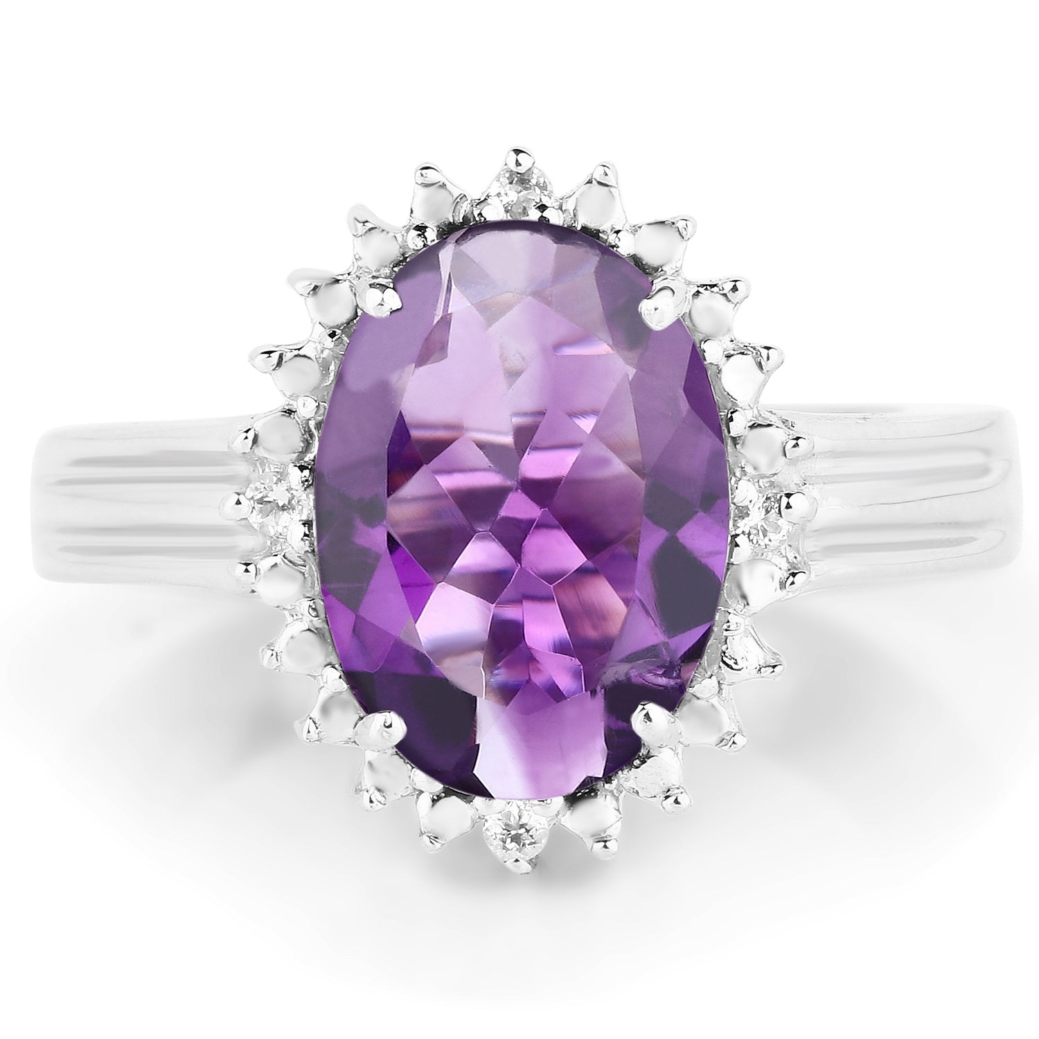 4.99 Carat Genuine Amethyst and White Topaz .925 Sterling Silver Ring by Bids.com