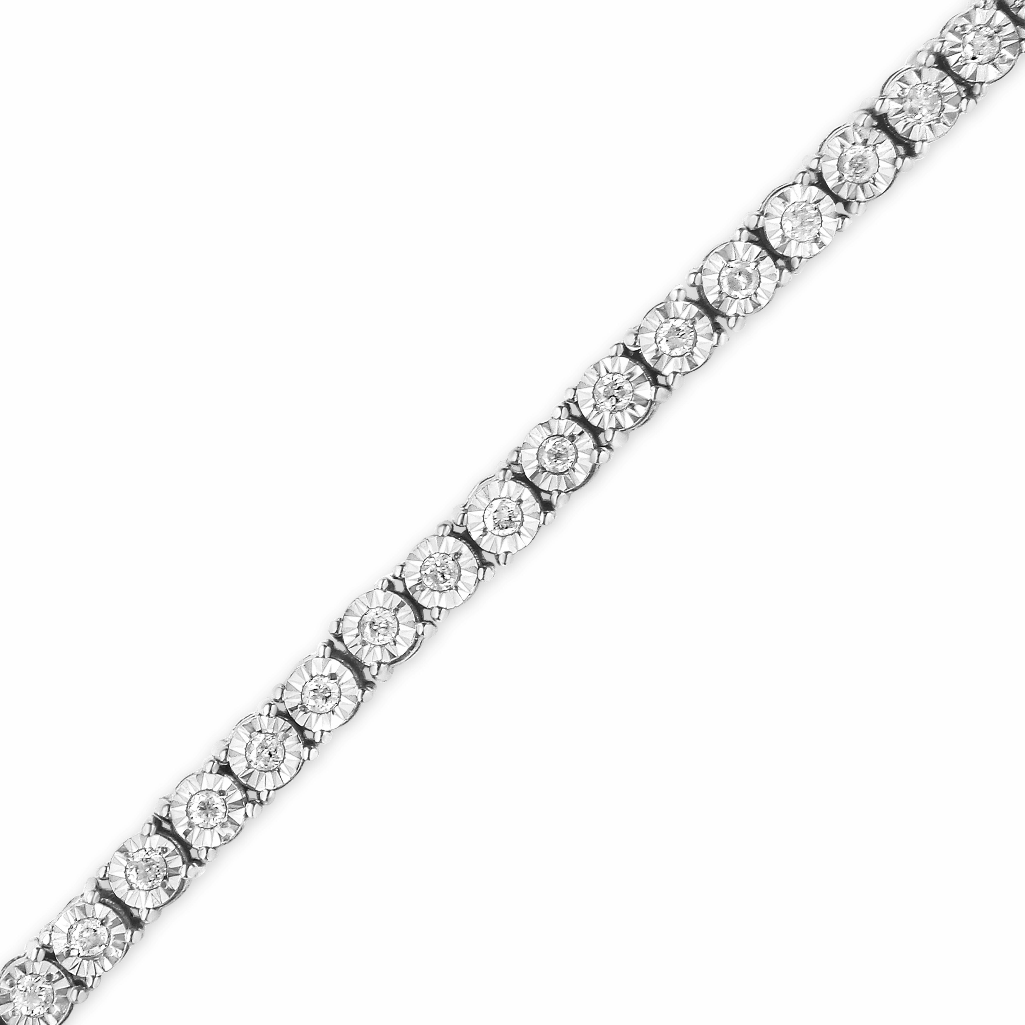 .925 Sterling Silver 1.0 Cttw Miracle-Set Diamond Round Faceted Bezel Tennis Bracelet (I-J Color, I3 Clarity) - 7" by Bids.com