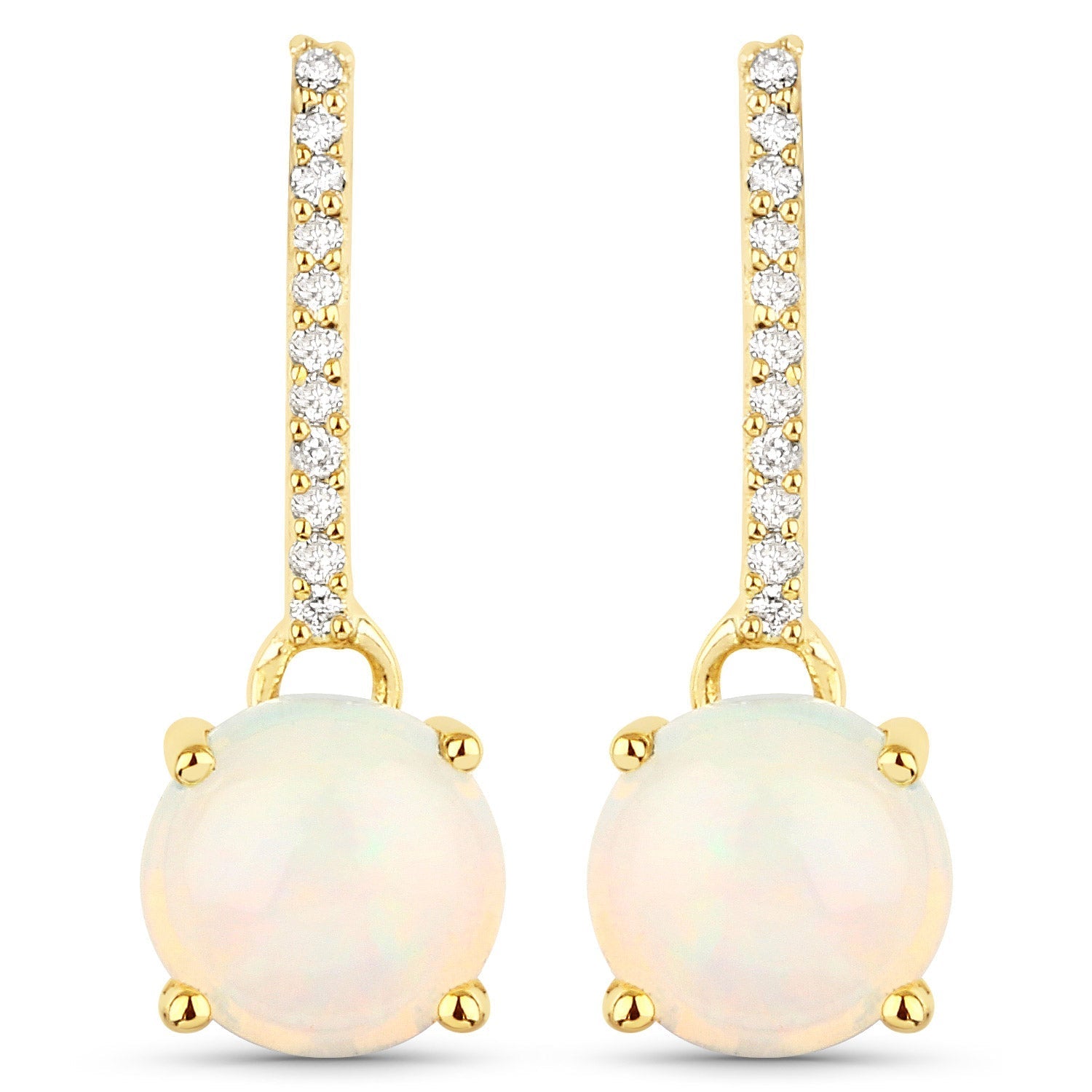 1.06 Carat Genuine Ethiopian Opal and White Diamond 10K Yellow Gold Earrings  DestGlow