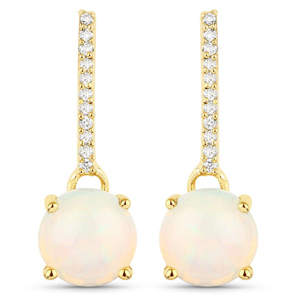 1.06 Carat Genuine Ethiopian Opal and White Diamond 10K Yellow Gold Earrings  DestGlow