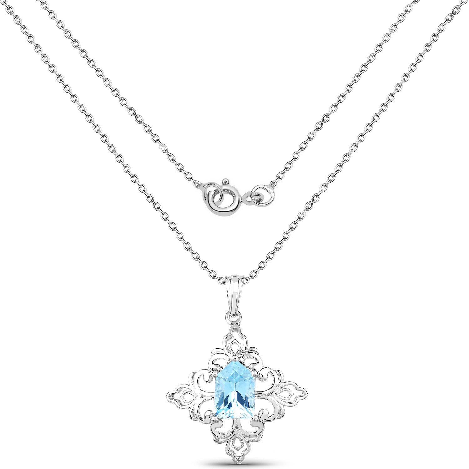 6.10 Carat Genuine Swiss Blue Topaz .925 Sterling Silver Pendant  DestGlow