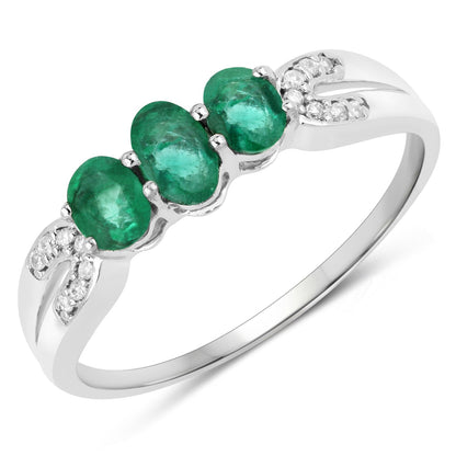 0.53 Carat Genuine Zambian Emerald and White Diamond 14K White Gold Ring  DestGlow