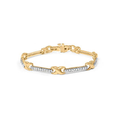 10K Yellow Gold 1.00 Cttw Pave Set Diamond Bar and X-Link 7" Bracelet (I-J Color, I3 Quality) by Bids.com