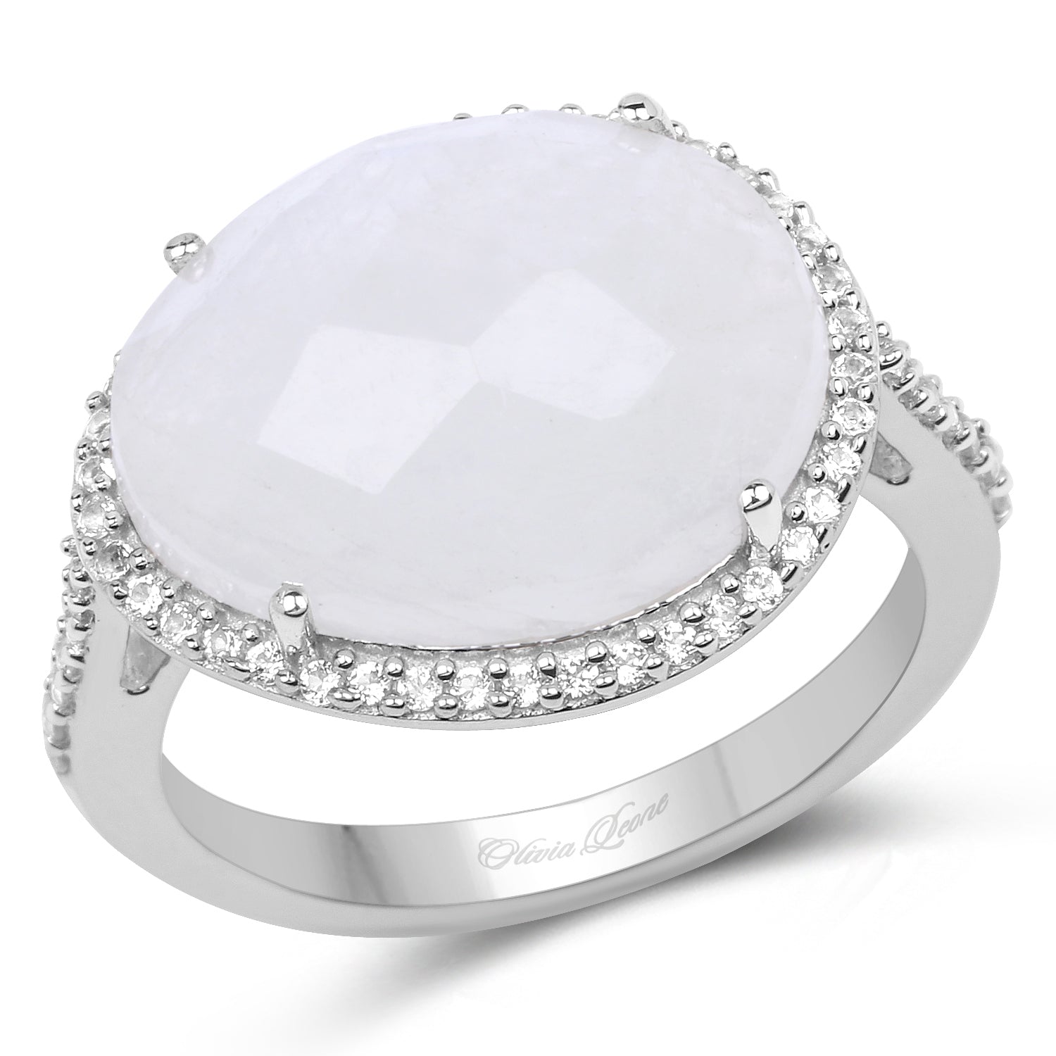 7.33 Carat Genuine White Rainbow Moonstone And White Topaz .925 Sterling Silver Ring by Bids.com