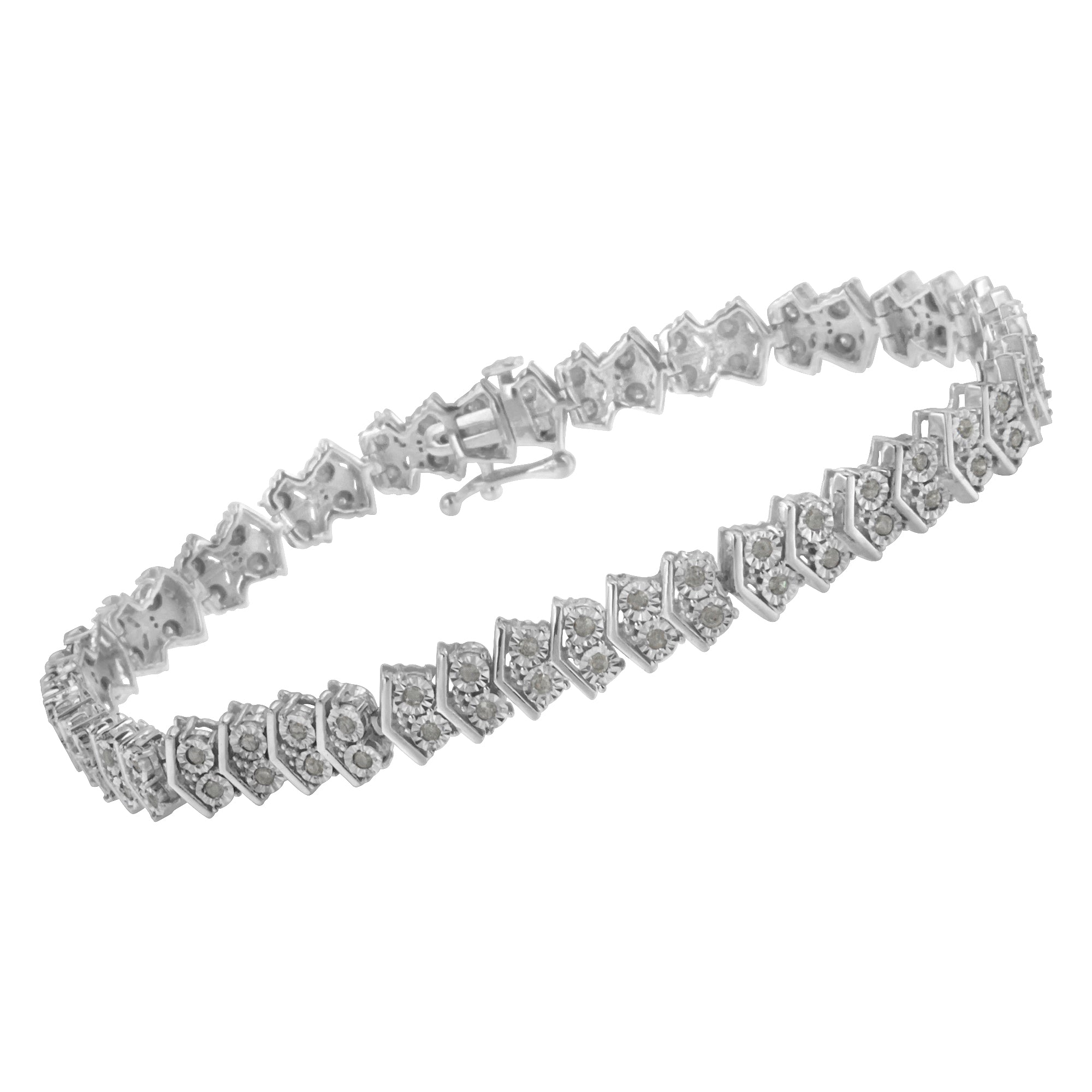 .925 Sterling Silver 1.0 cttw Diamond "Arrow" Shape Tennis Link Bracelet (I-J Color, I3 Clarity) -7.25" by Bids.com