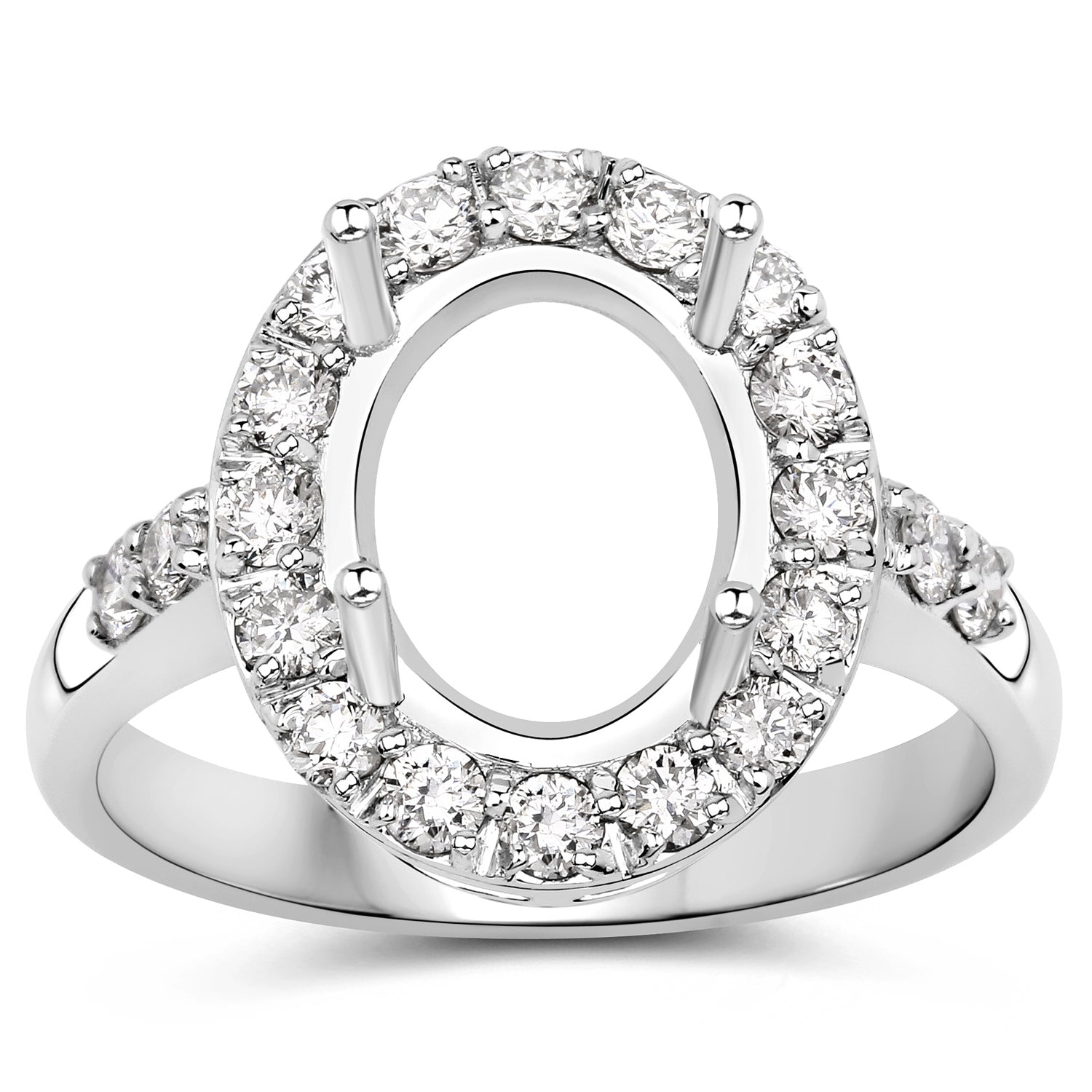 0.60 Carat Genuine White Diamond 14K White Gold Semi Mount Ring - holds 10x8mm Oval Gemstone by Bids.com