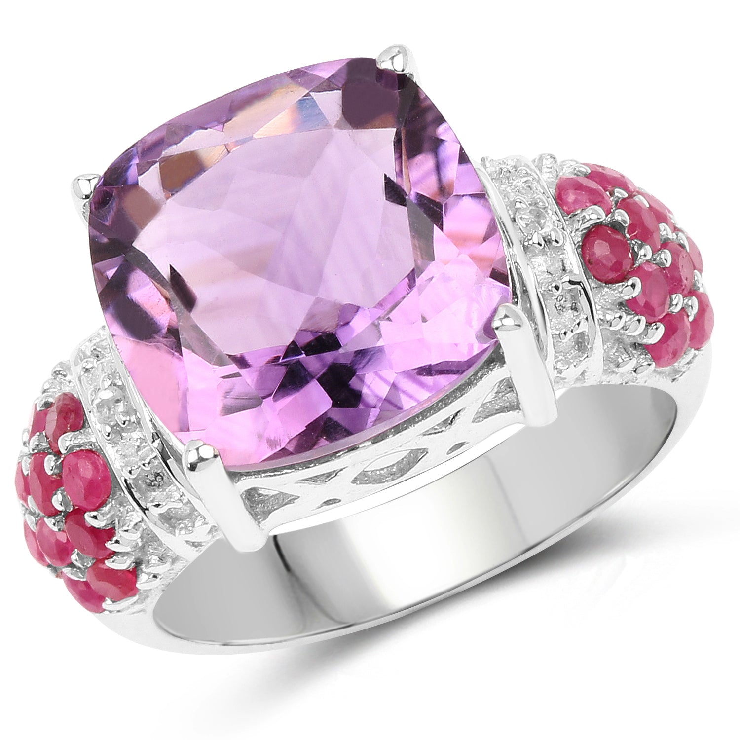 6.55 Carat Genuine Amethyst, Ruby and White Topaz .925 Sterling Silver Ring by Bids.com