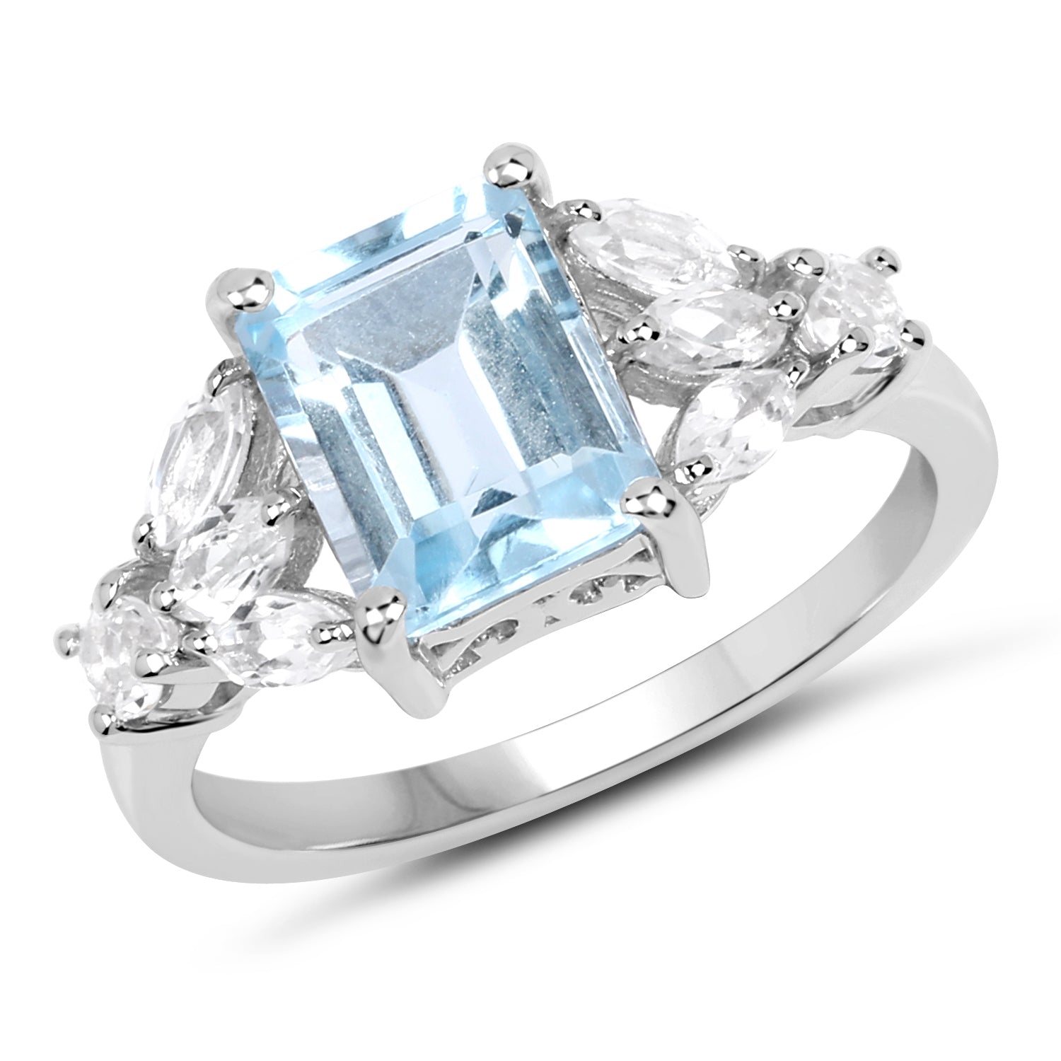 3.38 Carat Genuine Blue Topaz &amp; White Topaz .925 Sterling Silver Ring  DestGlow