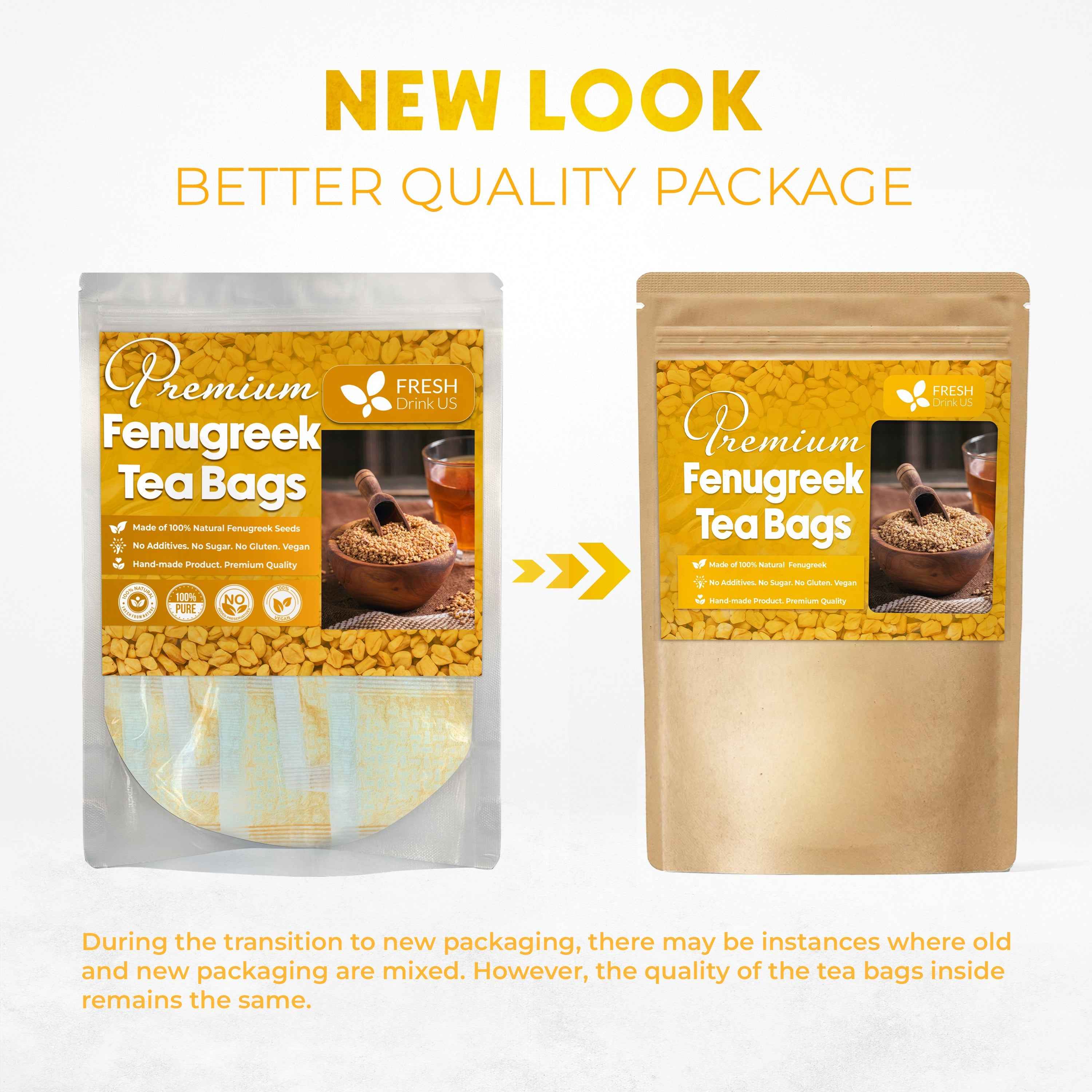 Premium Fenugreek Tea Bags. No Sugar, No Caffeine, No Gluten, Vegan. (30 Tea Bags)