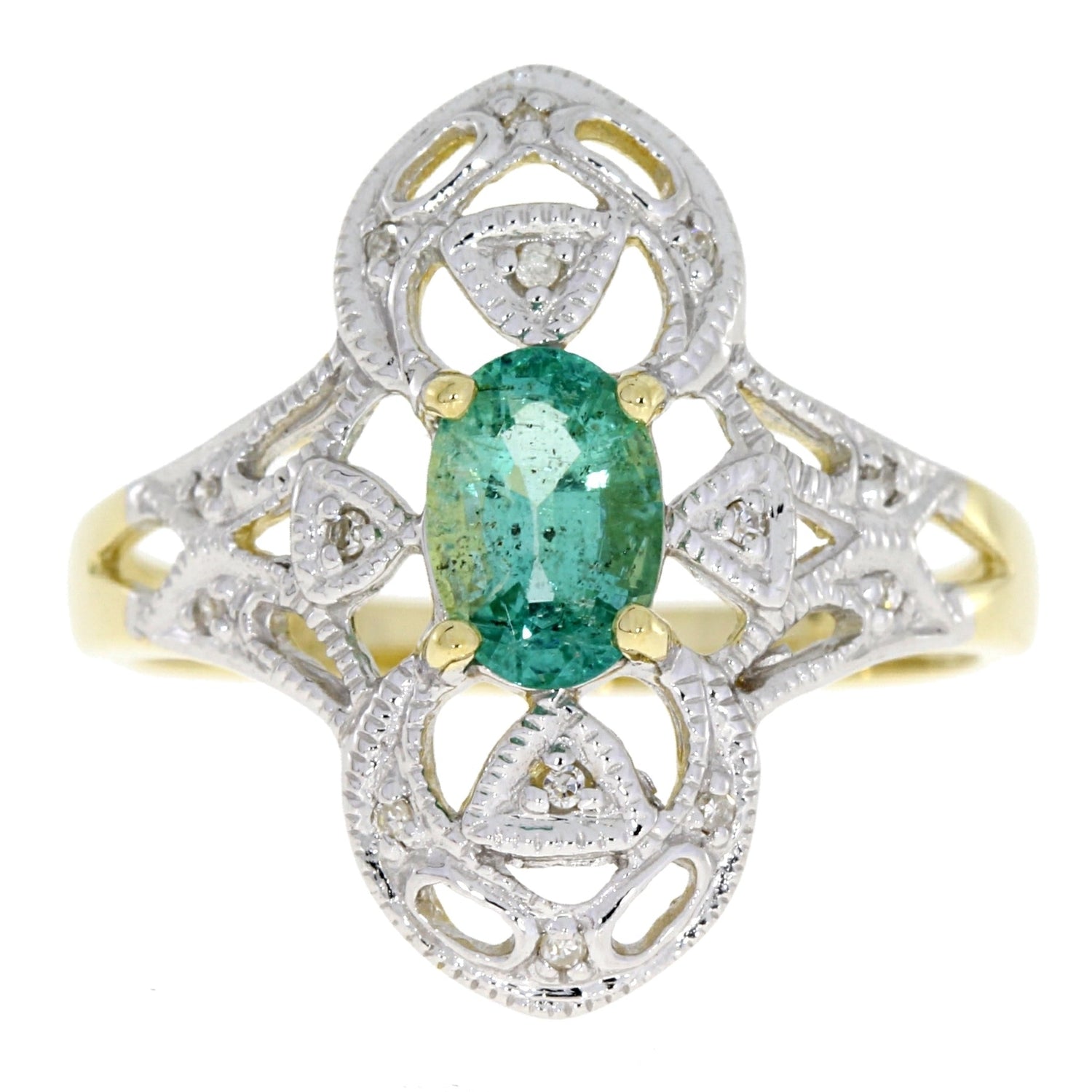Natural .70ct Emerald Diamond Ring 10KT Yellow Gold by Bids.com