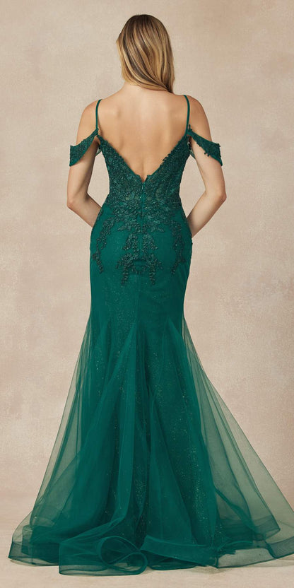 Juliet 281 Long Fully Mesh Gown Off the Shoulder Sleeves Mermaid Skirt by DiscountDressShop