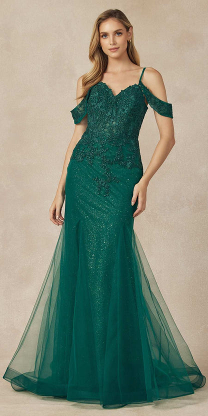 Juliet 281 Long Fully Mesh Gown Off the Shoulder Sleeves Mermaid Skirt by DiscountDressShop