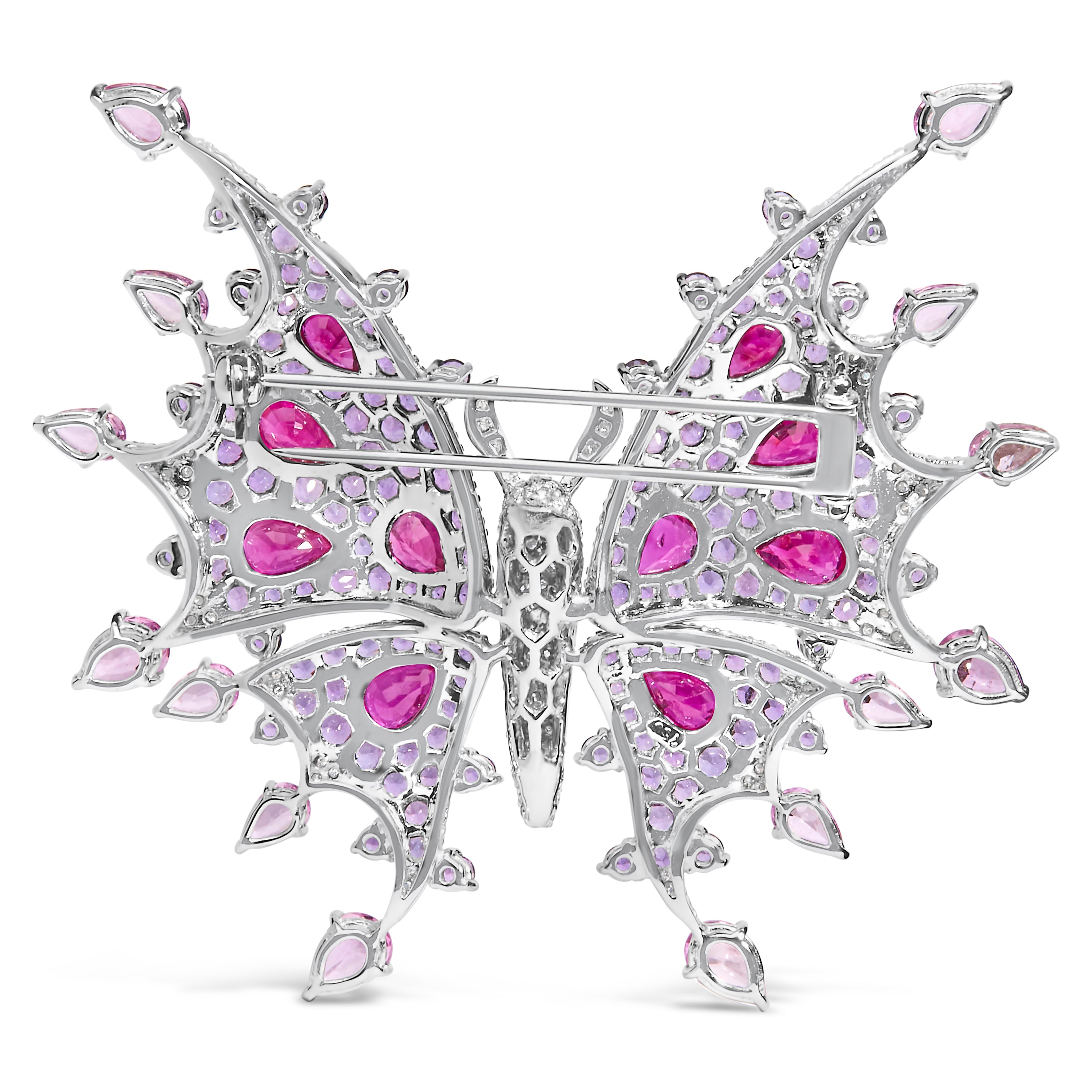 18K White Gold 1.00 Cttw Diamond, Ruby Sapphire, and Amethyst Mixed Gemstone Butterfly Brooch Pin (G-H Color, VS1-VS2 Clarity) by Bids.com