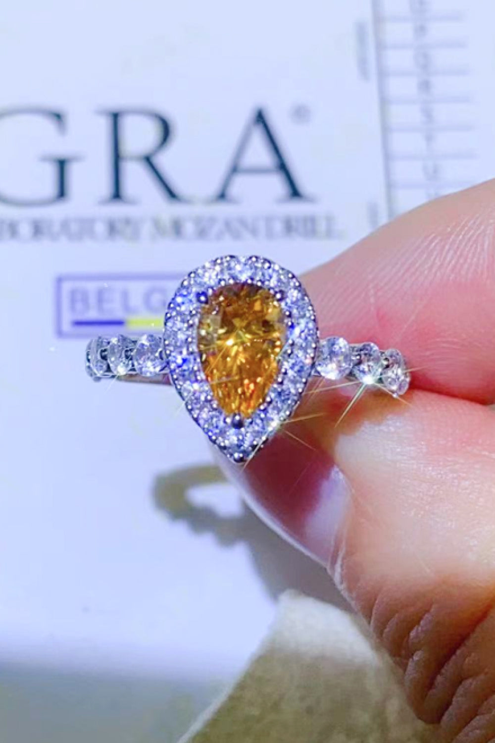 1 Carat Yellow Pear-Cut Sparkala™ Contrast Teardrop Ring (Platinum Over Pure Sterling Silver) by Sparkala