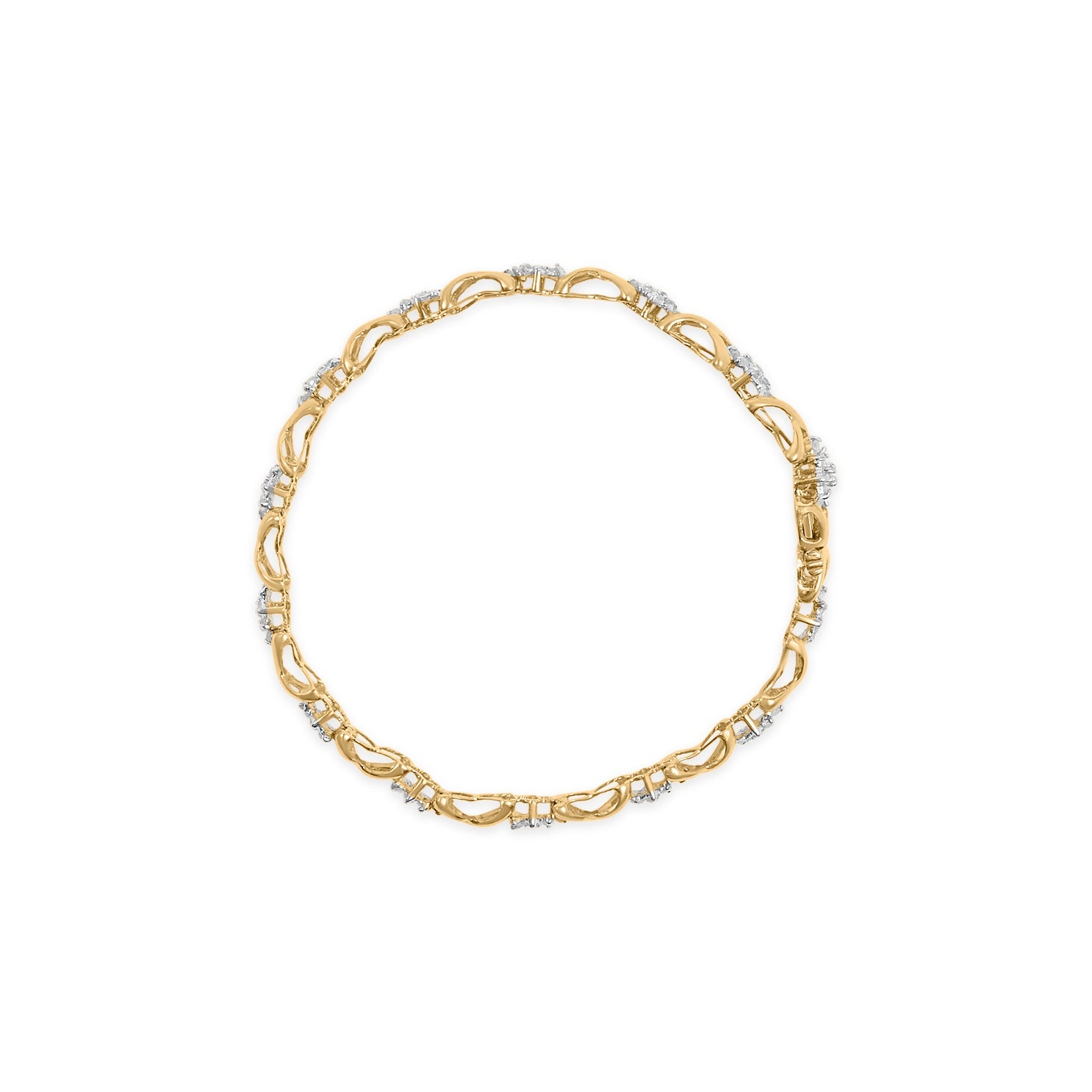 10k Yellow Gold 2.00 Cttw Diamond Cluster and Alternating "X" Link Bracelet (I-J Color, I3 Clarity) - 7" by Bids.com